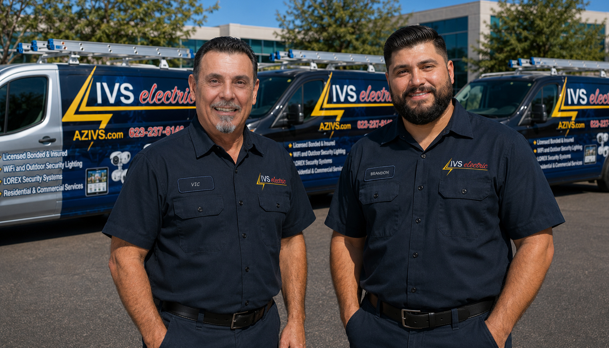 The IVS Electric team in front of their service vans